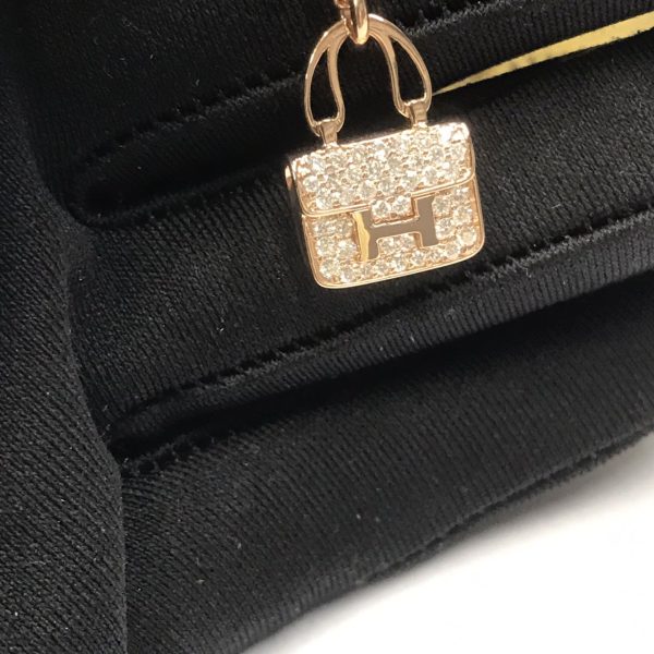 Hermes 18K Real Gold Constance Amulette Bag Pendant Diamond Necklace H121312B 00