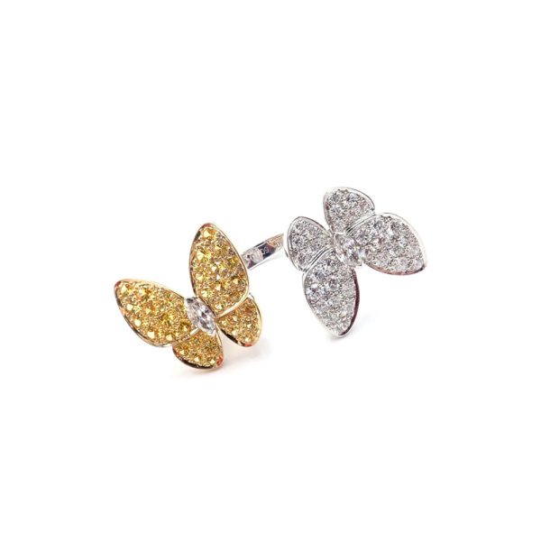 VCA 18K Gold Two Butterfly Between the Finger Diamonds Ring Copy VCARA13600