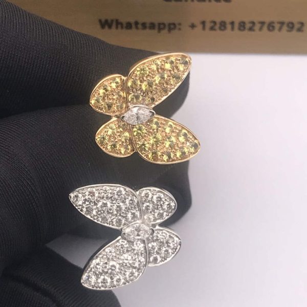 VCA 18K Gold Two Butterfly Between the Finger Diamonds Ring Copy VCARA13600