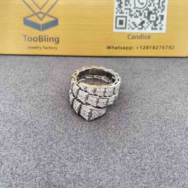 Bvlgari Serpenti Viper Two Coil Snake Ring 18K Yellow Gold Pave Diamonds Price 345226